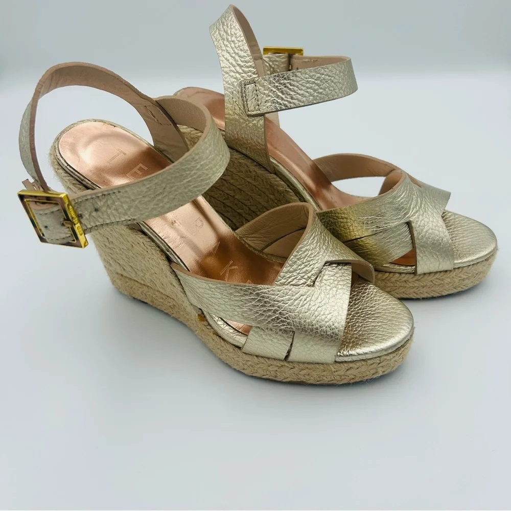 Ted Baker Metallic Gold Espadrille Wedge Sandals